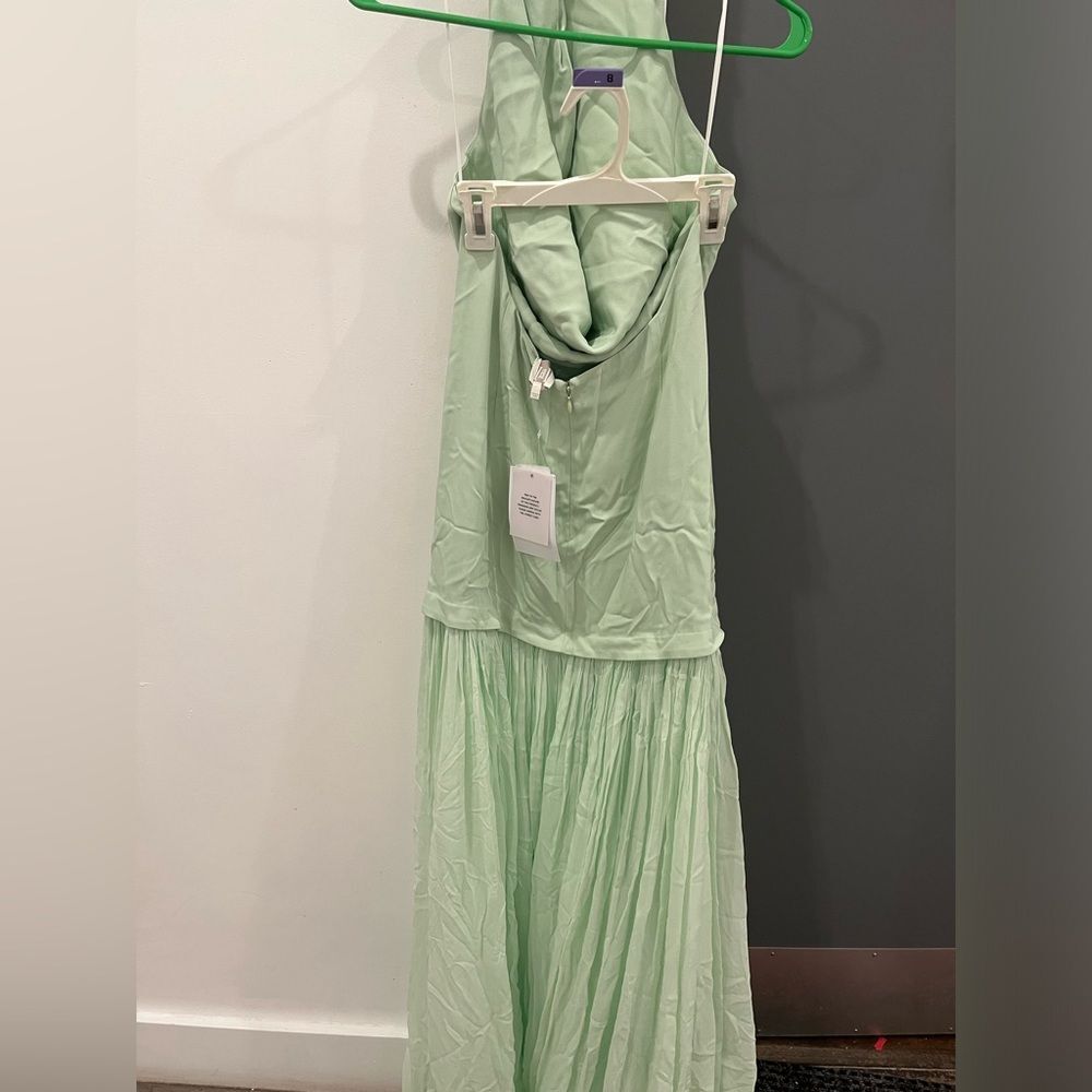 NWT Helsa Maxi Dress Gallery Mint Green Halter Off Shoulder Wedding Guest M - Picture 9 of 12
